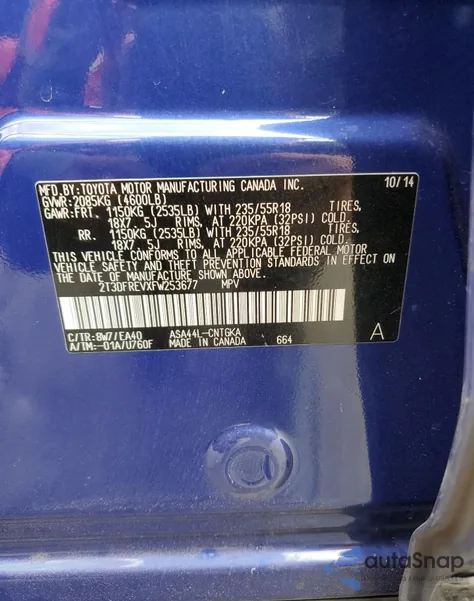 2015 Toyota Rav4 Limited из США, поврежденный, VIN 2T3DFREVXFW253677